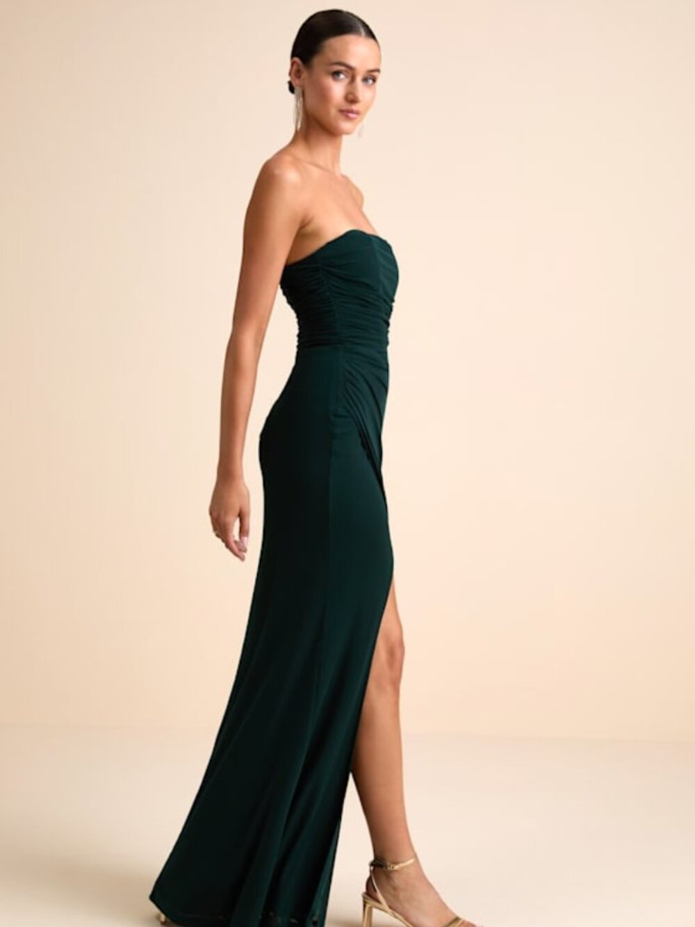 Lulus Epitome Of Allure Emerald Green Strapless Ruched Tulip Maxi Dres - Size S